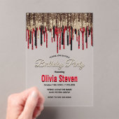 黒エレガント赤金ゴールドドリップスグリッター誕生日 アクリル招待状 (インサイチュ (ポータブル))