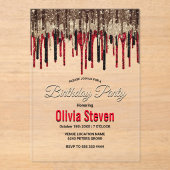 黒エレガント赤金ゴールドドリップスグリッター誕生日 アクリル招待状 (正面)