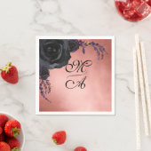 黒エレガント赤面フローラモノグラム結婚ズ スタンダードカクテルナプキン (インサイチュ)