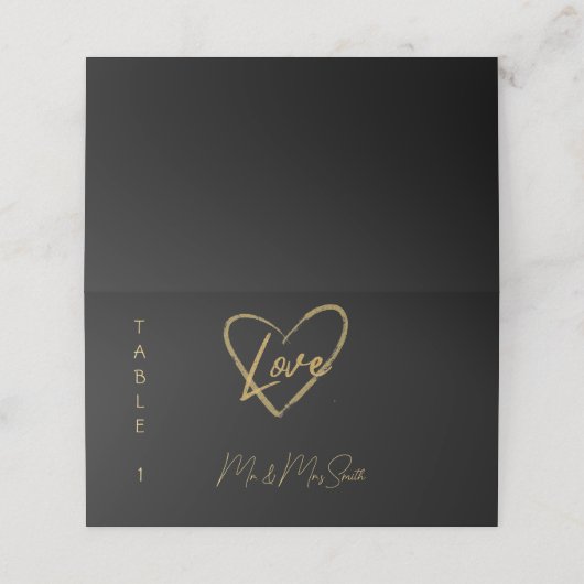 黒エレガント輝く愛のハート結婚ズ黒 プレイスカード (外部開封)