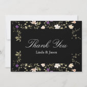 黒エレガント野花結婚サンキューカード 招待状 (正面)