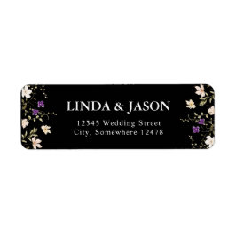黒エレガント野花結婚差出人住所 ラベル