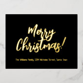 黒エレガント金の箔メリークリスマス 箔シーズンポストカード (正面)