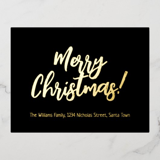黒エレガント金の箔メリークリスマス 箔シーズンポストカード (正面)