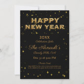 黒エレガント金ゴールドが大晦日の夜に輝く 招待状 (正面)
