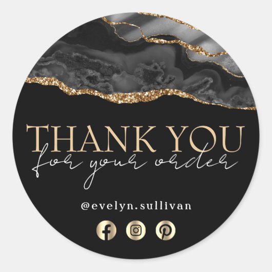 黒エレガント金ゴールドが感謝していシール ラウンドシール (正面)