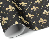 黒エレガント金ゴールドきらめく（紋章の）フラ・ダ・リ誕生日 ラッピングペーパー (ロールコーナー)