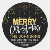 黒エレガント金ゴールドきらら星クリスマスアドレス ラウンドシール (正面)