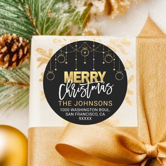 黒エレガント金ゴールドきらら星クリスマスアドレス ラウンドシール
