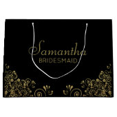 黒エレガント金ゴールドのパーソナライズされた花嫁 ラージペーパーバッグ (正面)