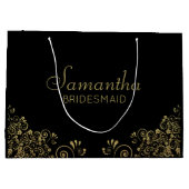 黒エレガント金ゴールドのパーソナライズされた花嫁 ラージペーパーバッグ (裏面)