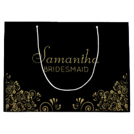 黒エレガント金ゴールドのパーソナライズされた花嫁 ラージペーパーバッグ