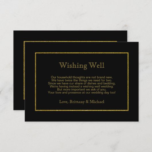 黒エレガント金ゴールドの結婚願い井戸の詩 エンクロージャーカード (正面/裏面)