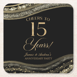 黒エレガント金ゴールドアガテ15周年記念パーティー スクエアペーパーコースター