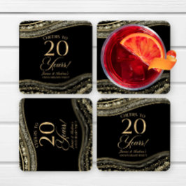 黒エレガント金ゴールドアガテ20周年記念パーティー スクエアペーパーコースター