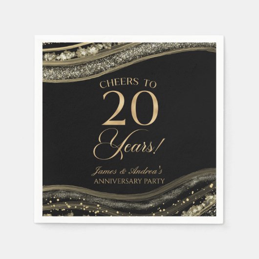 黒エレガント金ゴールドアガテ20周年記念パーティー スタンダードカクテルナプキン (正面)