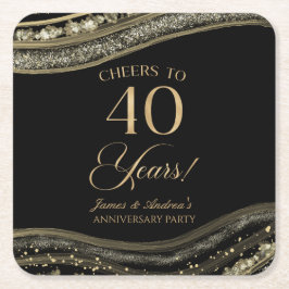 黒エレガント金ゴールドアガテ40周年記念パーティー スクエアペーパーコースター