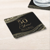 黒エレガント金ゴールドアガテ50周年記念パーティー スクエアペーパーコースター (アングル)