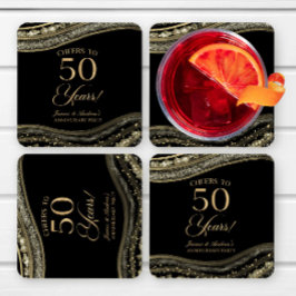 黒エレガント金ゴールドアガテ50周年記念パーティー スクエアペーパーコースター