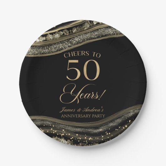 黒エレガント金ゴールドアガテ50周年記念パーティー ペーパープレート (正面)