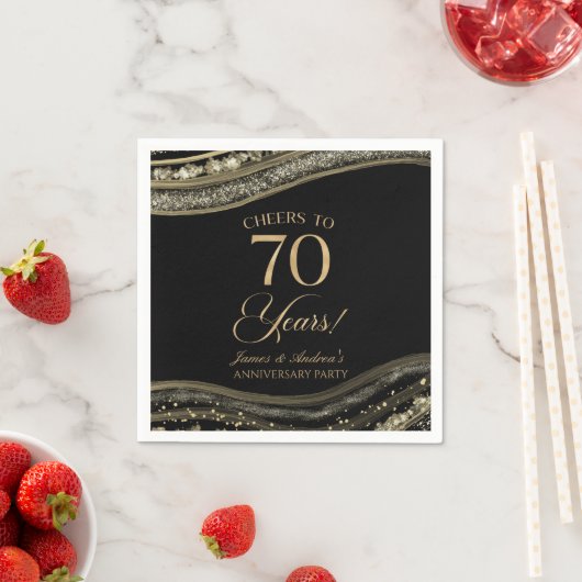 黒エレガント金ゴールドアガテ70周年記念パーティー スタンダードカクテルナプキン (インサイチュ)