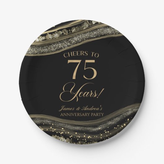 黒エレガント金ゴールドアガテ75周年記念パーティー ペーパープレート (正面)