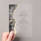 黒エレガント金ゴールドアゲテ結婚スエレガントシック アクリル招待状 (インサイチュ (ポータブル))