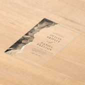 黒エレガント金ゴールドアゲテ結婚スエレガントシック アクリル招待状 (レイダウン)