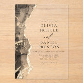 黒エレガント金ゴールドアゲテ結婚スエレガントシック アクリル招待状 (正面)