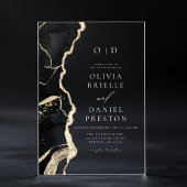 黒エレガント金ゴールドアゲテ結婚トのモノグラム アクリル招待状