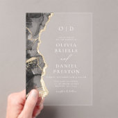 黒エレガント金ゴールドアゲテ結婚トのモノグラム アクリル招待状 (インサイチュ (ポータブル))