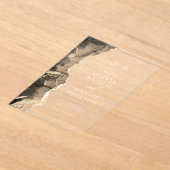 黒エレガント金ゴールドアゲテ結婚トのモノグラム アクリル招待状 (レイダウン)