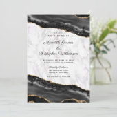 黒エレガント金ゴールドアゲートマーブル結婚ズ 招待状 (スタンド正面)