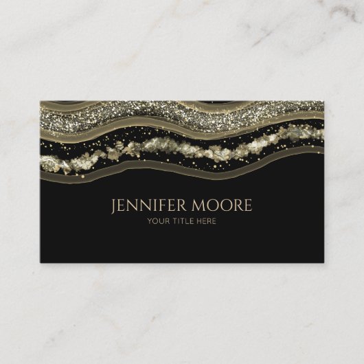 黒エレガント金ゴールドアゲート縁どカスタム 名刺 (正面)