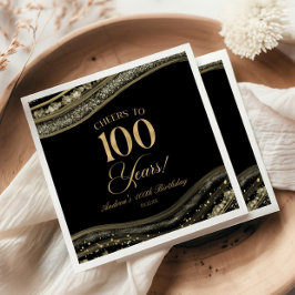 黒エレガント金ゴールドアゲート100th誕生日パーティー スタンダードカクテルナプキン