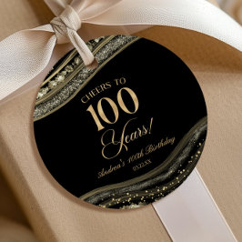 黒エレガント金ゴールドアゲート100th誕生日パーティー フェイバータグ