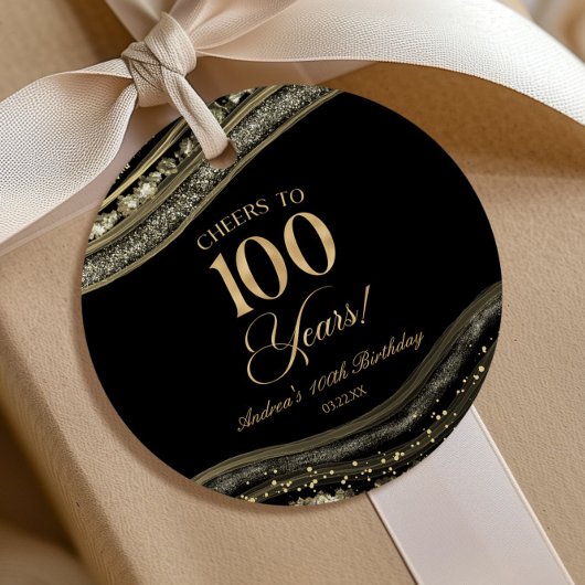 黒エレガント金ゴールドアゲート100th誕生日パーティー フェイバータグ