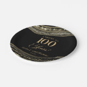 黒エレガント金ゴールドアゲート100th誕生日パーティー ペーパープレート (アングル)