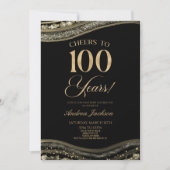 黒エレガント金ゴールドアゲート100th誕生日パーティー 招待状 (正面)