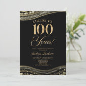 黒エレガント金ゴールドアゲート100th誕生日パーティー 招待状 (スタンド正面)