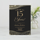 黒エレガント金ゴールドアゲート15th誕生日パーティー 招待状 (スタンド正面)