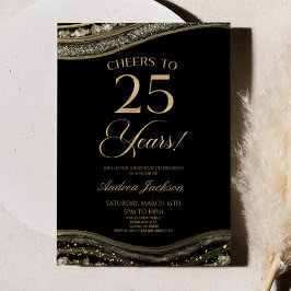 黒エレガント金ゴールドアゲート25th誕生日パーティー 招待状