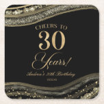 黒エレガント金ゴールドアゲート30歳の誕生日パーティー スクエアペーパーコースター<br><div class="desc">ブラック金ゴールドアゲエレガントート30歳の誕生日パーティー紙コースター！</div>
