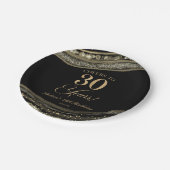 黒エレガント金ゴールドアゲート30歳の誕生日パーティー ペーパープレート (アングル)
