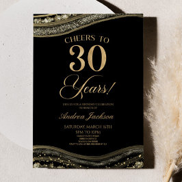 黒エレガント金ゴールドアゲート30歳の誕生日パーティー 招待状