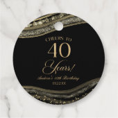 黒エレガント金ゴールドアゲート40歳の誕生日パーティー フェイバータグ (裏面)