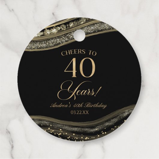 黒エレガント金ゴールドアゲート40歳の誕生日パーティー フェイバータグ (裏面)