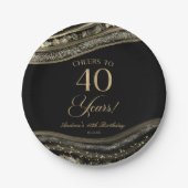 黒エレガント金ゴールドアゲート40歳の誕生日パーティー ペーパープレート (正面)