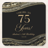 黒エレガント金ゴールドアゲート75th誕生日パーティー スクエアペーパーコースター (正面)