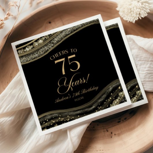 黒エレガント金ゴールドアゲート75th誕生日パーティー スタンダードカクテルナプキン